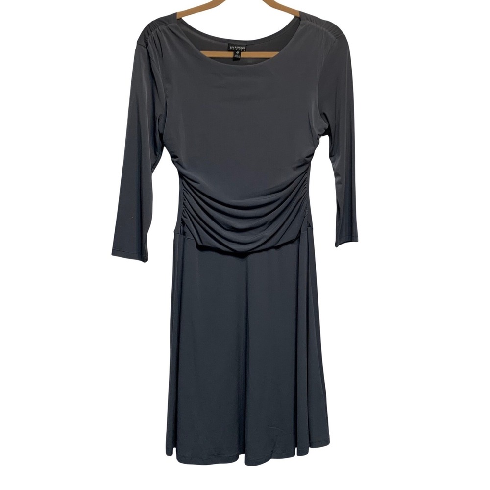 En Focus Petite Ruched Waist Dress 4P Gray Office Wear Minimalist Classic Modest